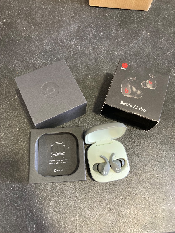 Photo 1 of Beats Fit Pro - True Wireless Noise Cancelling Earbuds - Apple H1 Headphone Chip, Compatible with Apple & Android, Class 1 Bluetooth®, Built-in Microphone, 6 Hours of Listening Time – Sage Gray