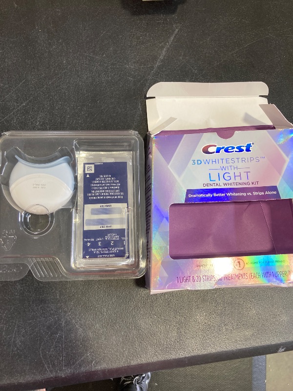 Photo 1 of Crest 3D Whitestrips + LED Light – Teeth Whitening Kit, 1 Light + 8 Treatments, Each with 1 Upper/1Lower, 20 Strips – Crest 3DWhite Teeth Whitening Strips