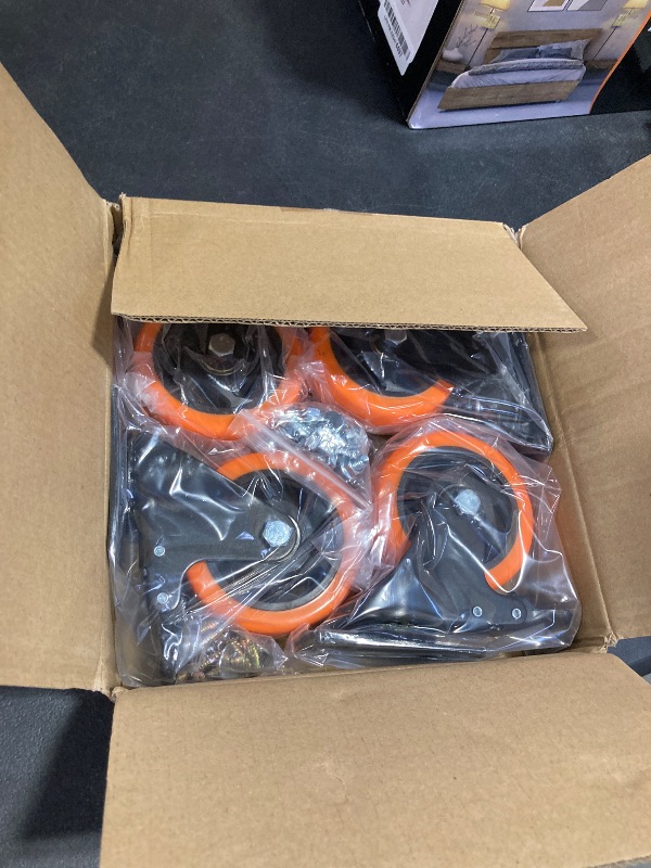 Photo 1 of ASRINIEY 4" Caster Wheels, Casters Set of 4 Heavy Duty - Orange Polyurethane Castors, Top Plate Swivel Wheels, 4-Pack Industrial Casters with Brake, Locking Caster for Furniture and Workbench