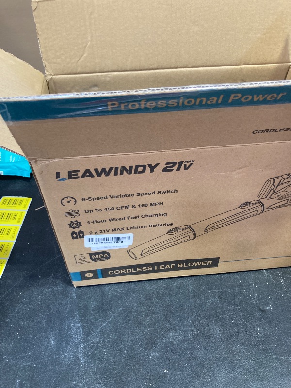 Photo 1 of 6 Speed Levels Electric Leaf Blower Cordless, 900000RPM Cordless Leaf Blower with 2 X 4.0Ah Batteries and Charger, Leaf Blowers 21V, Battery Lawn Blower for Patio Cleaning, Lawn Care, Blowing Leaves