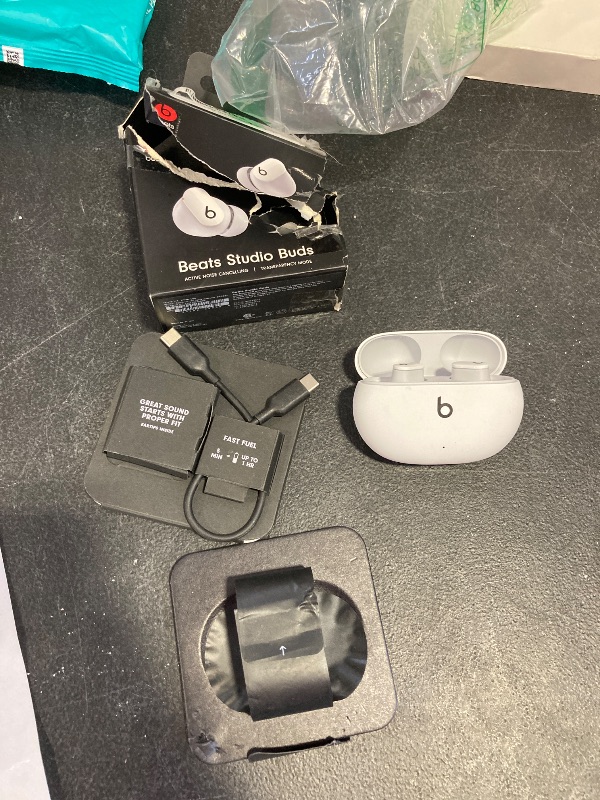 Photo 1 of Beats Studio Buds - True Wireless Noise Cancelling Earbuds - Compatible with Apple & Android, Built-in Microphone, IPX4 Rating, Sweat Resistant Earphones, Class 1 Bluetooth Headphones - White