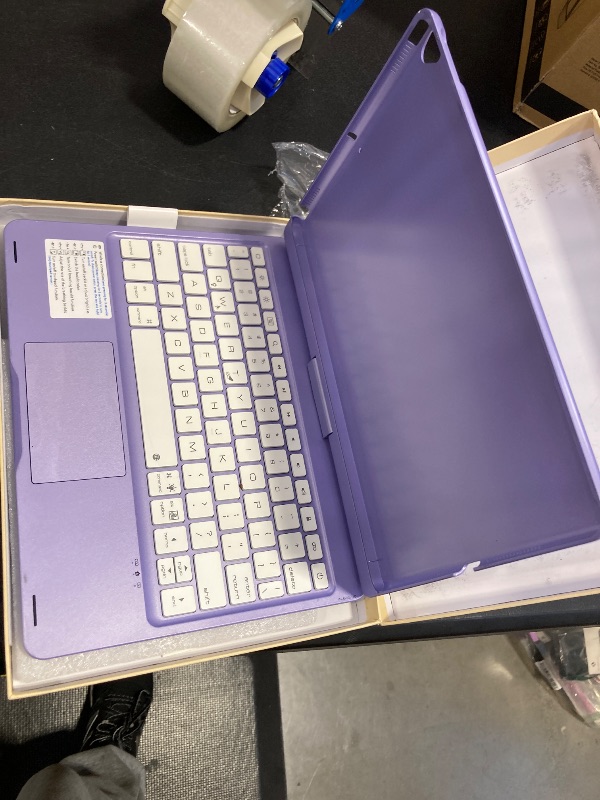 Photo 1 of iPad 9th Generation Case with Keyboard, 360° Rotatable Backlit Keyboard with Pencil Holder for 10.2 inch iPad 9th Gen 2021/ 8th Gen 2020/ 7th Gen 2019 and iPad Air 3 / Pro 10.5" (Metallic purple)