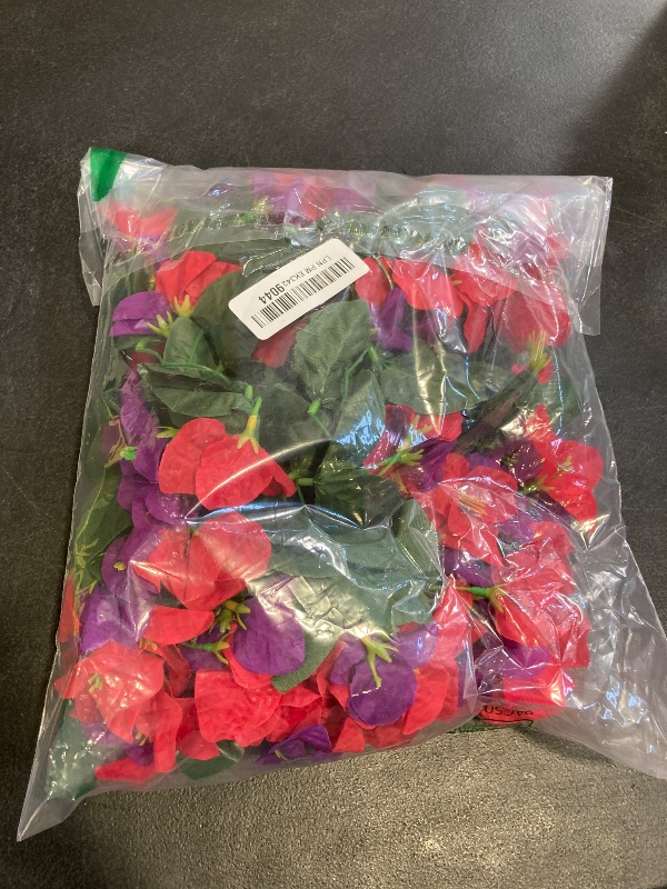 Photo 1 of INXUGAO 2 pcs Artificial Faux Bougainvillea Flowers Plants for Outdoor Outside Summer Decoration, Fake Silk UV Resistant Long Trailing Vines for Front Door Porch Planter Balcony (Rose Deep Lotus)