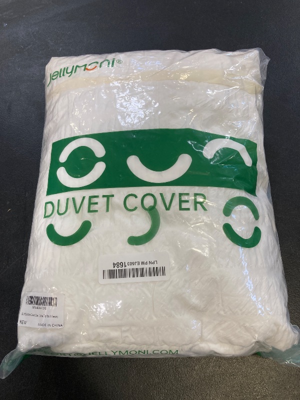Photo 1 of JELLYMONI White Duvet Cover Cal King Size, 3pcs Washed Microfiber Bedding Set, Soft Breathable Seersucker Duvet Cover Set with Zipper Closure and Corner Ties for All Seasons