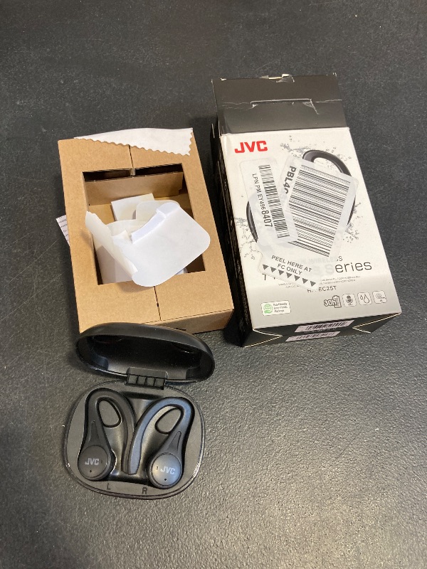 Photo 1 of JVC Sport True Wireless Earbuds Headphones, Lightweight and Compact, Long Battery Life (up to 30 Hours), Sound with Neodymium Magnet Driver, Water Resistance (IPX5) - HAEC25TB (Black), Small