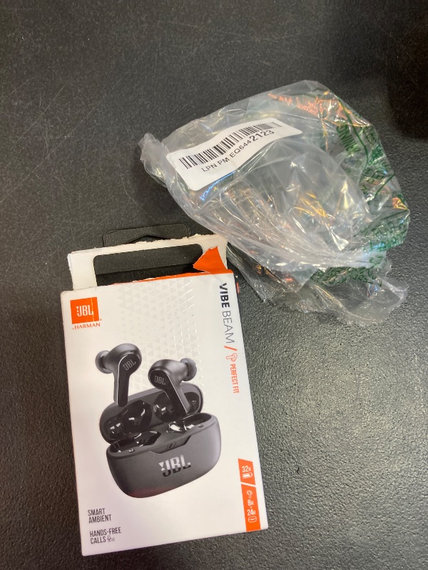 Photo 1 of JBL Vibe Beam - True Wireless JBL Deep Bass Sound Earbuds, Bluetooth 5.2, Water & Dust Resistant, Hands-free call with VoiceAware, Up to 32 hours of battery life (Black)
