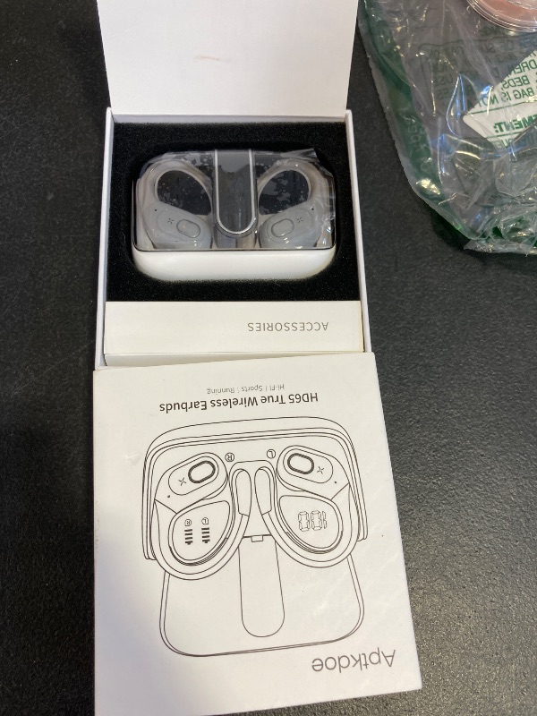 Photo 1 of Aptkdoe Wireless Earbuds 75hrs Bluetooth 5.4 Headphone Sport, 2025 Bluetooth Earbuds Stereo Deep Bass Over Ear Bud with Earhooks, ENC Noise Cancelling Mic, IPX7 Waterproof Earphone White