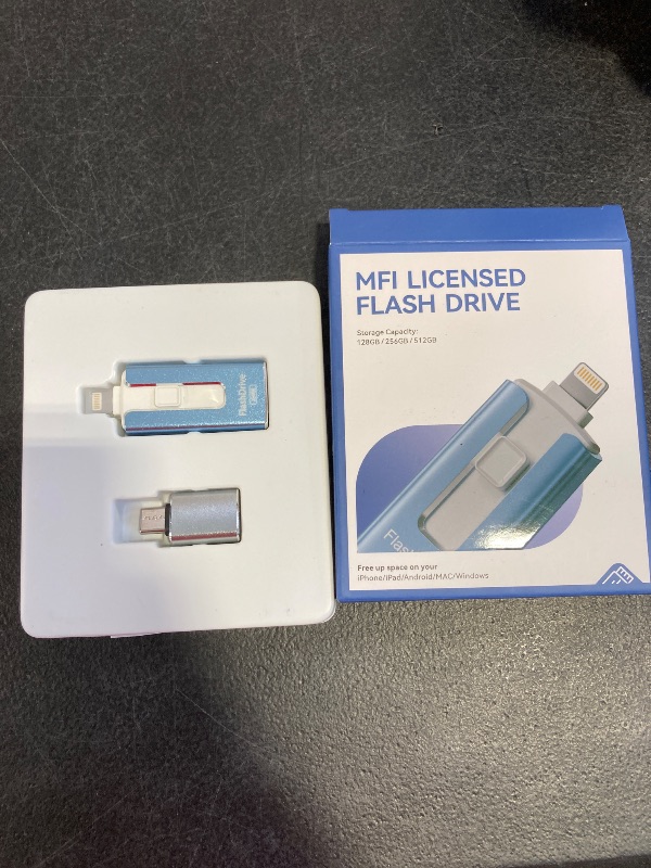 Photo 1 of MFi Certified 256GB Flash Drive for iPhone iPad, Photo Stick for External Memory Storage, Easily Back Up and Save Photos Videos, USB Memory Stick Thumb Drive for iPhone/iPad/Android/PC (Blue, 256GB)