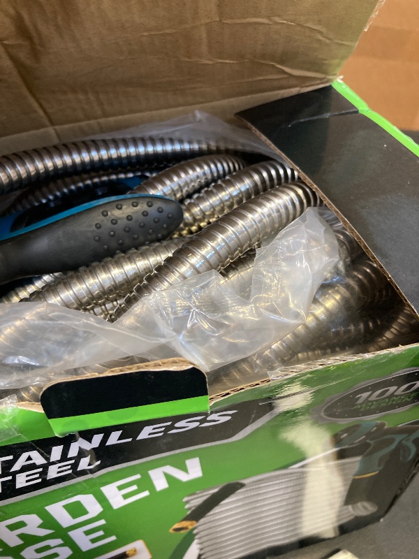 Photo 1 of Advinski Garden Hose 100FT, Water Hose with 10 Function Nozzle, Garden Hose Metal with Leak-proof Connectors, No-Kink, Lightweight, Puncture-proof, Pet-proof, Sturdy, 550PSI, Hose for Outdoor, Yard