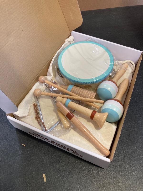 Photo 1 of Baby Musical Instruments | Montessori Wooden Toys for Toddlers, Neutral Color Percussion Instruments Set with Modern Boho Xylophone Tambourine, Educational Musical Toys for Boys Girls 3+
