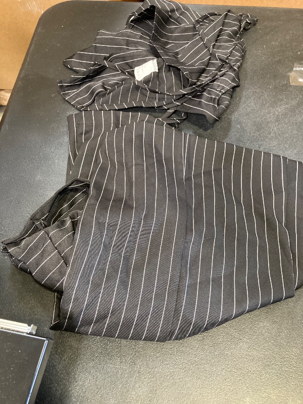 Photo 1 of AstralElegance MOD V-Neck Sleeveless Side Tie Waist Straight Pants Black Striped Suit Set,Back To School Preppy Tops 2pcs (Black, M)