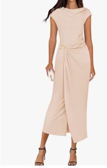 Photo 1 of LARGE- ZESICA Women's 2025 Summer Mock Neck Casual Bodycon Dress Cap Sleeve Elegant Cocktail Party Long Midi Dresses