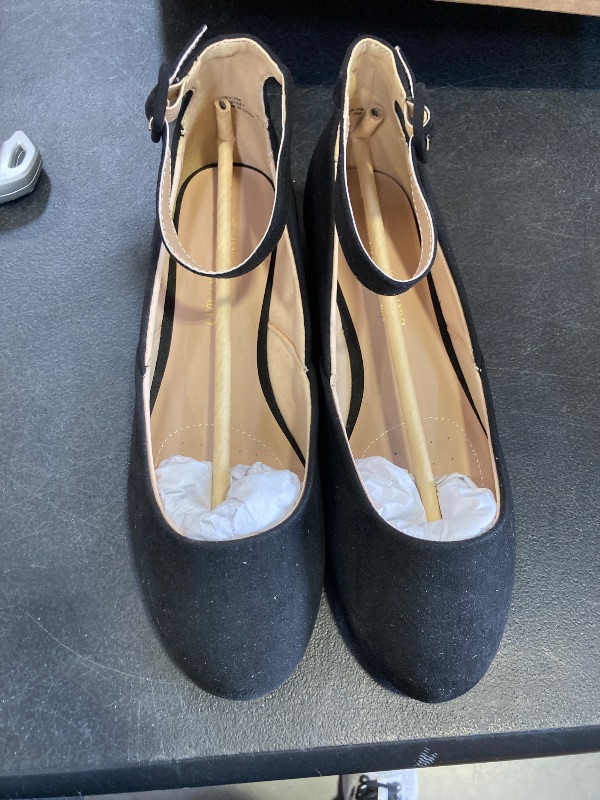 Photo 1 of DREAM PAIRS Women's Dress Flats Ballet Low Wedge Round Toe Ankle Strap Comfortable Casual Flats Shoes,Size 7,Black/Suede,REVONA