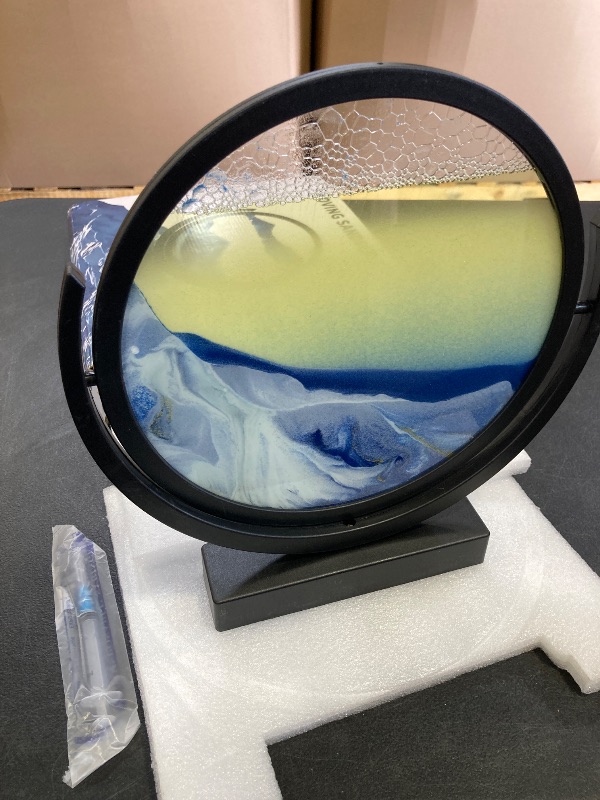 Photo 1 of E-SHIDAI Moving Sand Art Picture in Motion Round Glass 3D Deep Sea Landscape, Dynamic Sand Art Sandscapes, Sensory (12in, Blue)