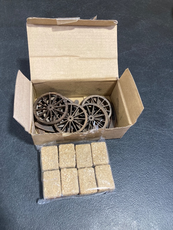 Photo 1 of Junkin Western Party Supplies Horseshoe Decor Wagon Wheel Crafts Mini Hay Bales Vintage Table Centerpieces for Lucky Horseshoe Wedding Party Favors Cowboy Birthday Decorations (24 Pieces)