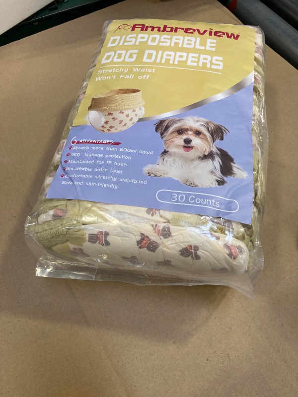 Photo 1 of Ambreview Dog Diapers Female, Disposable Diapers for Female Dog with Stretchy Waist, Pull Up Puppy Wraps for Doggie in Heat Period Super Absorbent Leak-Proof Doggy Diaper for Dogs 30PCS (M)