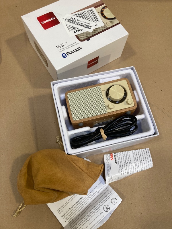 Photo 1 of Sangean WR-7WL Wood Cabinet Mini Bluetooth Speaker with FM Tuner and Aux-in Walnut/Wood