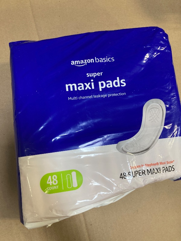 Photo 1 of Amazon Basics Maxi Pads For Periods- Thick, Super Absorbency, Unscented, 1 Pack