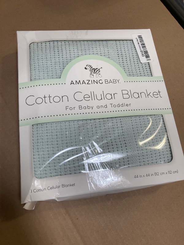 Photo 1 of Amazing Baby Cellular Blanket, Premium Cotton Knit, Ultra Soft, Breathable, Cozy Gift for Baby Boys and Girls, Favorite Toddler Blanket, 44 x 44 inches (112 x 112 cm), Soft Blue