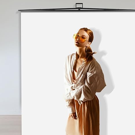Photo 1 of Easy Set Up? RAUBAY 59.8 x 82.7in Collapsible White Backdrop Screen Portable Retractable Panel Photo Background with Stand for Video Conference, Photographic Studio, Streaming