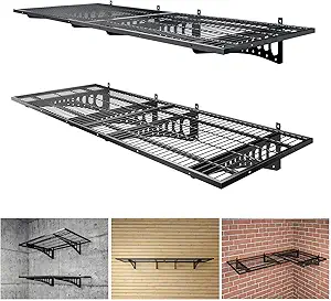 Photo 1 of 4-Pack 2x3ft Heavy Duty Garage Wall Shelving, 1000 lbs Load Capacity, Garage Shelving Wall Mounted, Garage Storage Rack with Hooks, Black