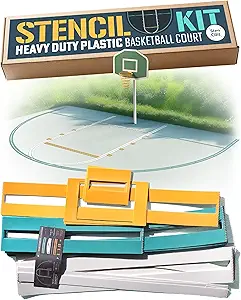 Photo 1 of STENCILIT Basketball Court Stencil Kit for Concrete - Thick Plastic, Professional Kit for Driveway & Concrete, Reusable, Easy Assembly, Key & 3Point Lines Basketball Stencil