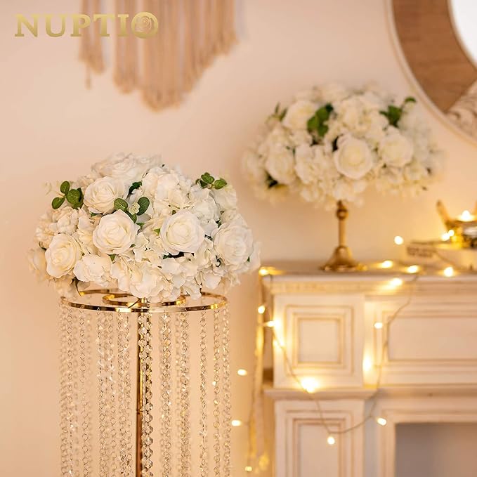 Photo 1 of 8pc Flower Ball Arrangement Bouquet -  White Fake Flowers Roses Balls for Centerpieces Tables - Artificial Rose Arrangements for Wedding Centerpiece Table Decorations