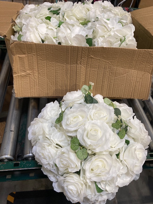 Photo 1 of 8pc Flower Ball Arrangement Bouquet -  White Fake Flowers Roses Balls for Centerpieces Tables - Artificial Rose Arrangements for Wedding Centerpiece Table Decorations