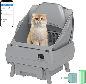 Photo 1 of Automatic Cat Litter Box Self Cleaning - APP Control, Open-Style Design, Smart Health Monitor, Suitable for Medium Cats and Kittens, Safe Anti-Pinch, Quiet, A Lifelong Companion - Grey