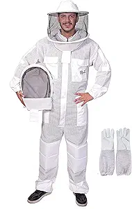 Photo 1 of Size 5  Layer Ultra Ventilated Bee Suit for Men & Women – Premium Beekeeping Suit with Bee Gloves & Two Detachable Beekeeping Veils (White )