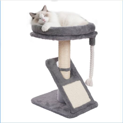 Photo 1 of Cat Tree with Bed, 24.8" Multi-Level Cat Tower with Sisal Scratching Posts, Plush Perch, Hanging Toys & Grooming Brush - for Indoor Cats to Play, Sleep, and Claw Sharpening