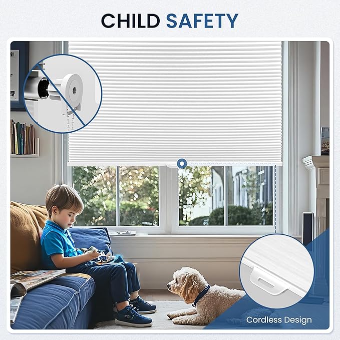 Photo 1 of Grandekor No Tools No Drill Cordless Cellular Shades,34" W x 64" H,Blackout Honeycomb Blinds for Indoor Windows,UV Protection Privacy No Drill Blinds for Home,Door,White