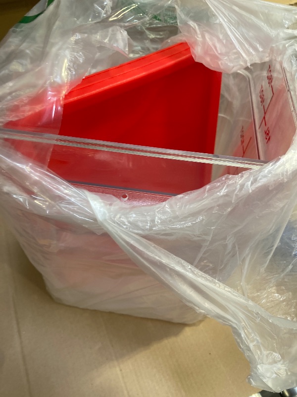 Photo 1 of Suclain 2 Pcs Square Food Storage Container Polycarbonate Clear Food Container with Red Lid Commercial Rice Storage with Red Graduations for Commercial Kitchen(11 x 12.4 inches)