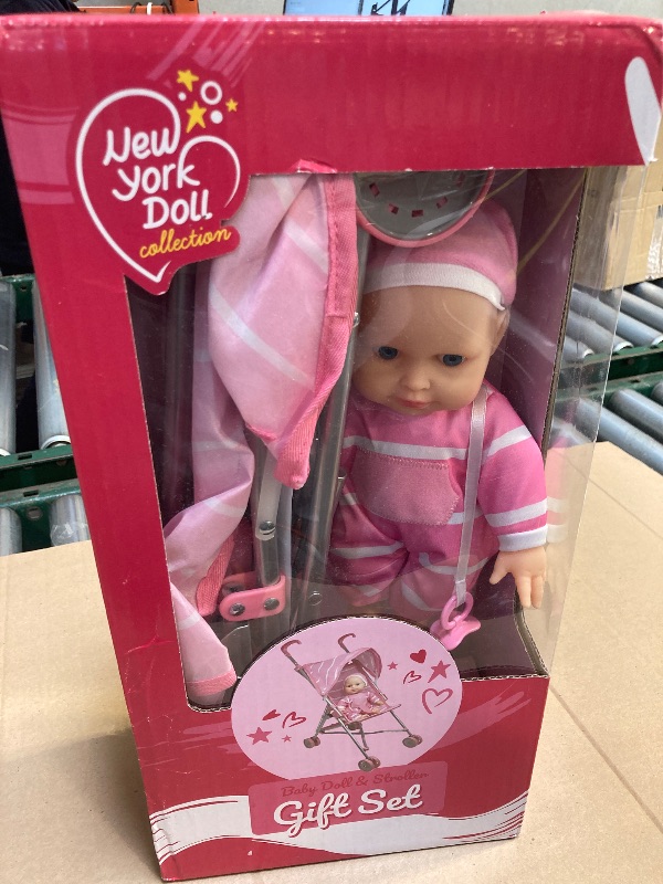 Photo 1 of Baby Doll with Stroller Set - 12" Baby Doll with Pacifier Gift Set - Pink Fabric Baby Stroller Toy for Kids - Foldable Play Stroller for Dolls with Canopy - Doll Stroller for Toddlers, Girls