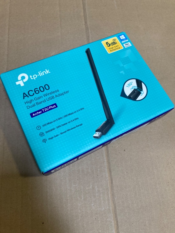 Photo 1 of TP-Link AC600 USB WiFi Adapter for PC (Archer T2U Plus)- Wireless Network Adapter for Desktop with 2.4GHz, 5GHz High Gain Dual Band 5dBi Antenna, Supports Win11/10/8.1/8/7/XP, Mac OS 10.9-10.14, Black