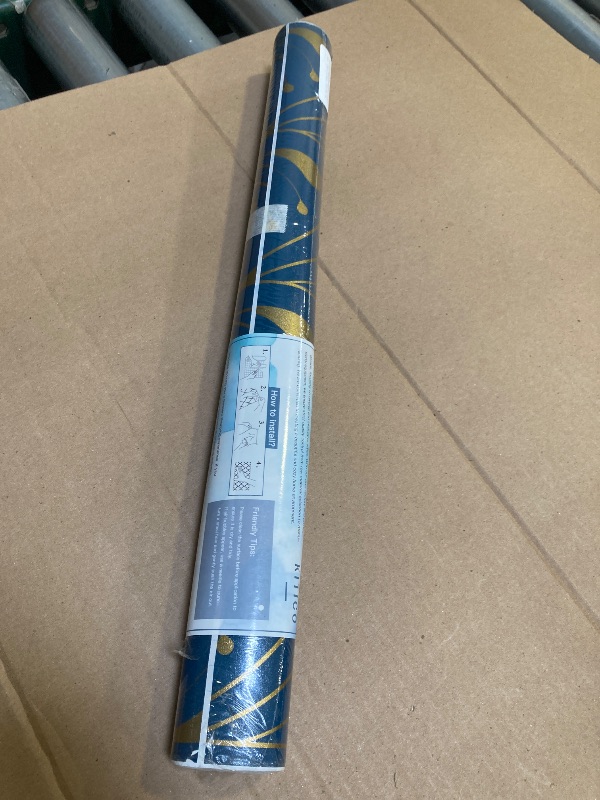 Photo 1 of Peel and Stick Wallpaper Gold and Blue Wallpaper Geometric Contact Paper Removable Self Adhesive Wall Paper for Waterproof for Bathroom/Bedroom/Cabinet/shelf Walls Home Decoration Vinyl 17.3''x118.1''