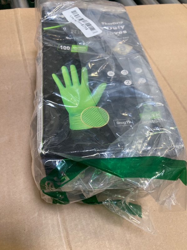 Photo 1 of TitanFlex Heavy Duty Green Industrial Nitrile Gloves, 8-mil, Small, Box of 100, Latex Free, Raised Diamond Texture Grip, Powder Free, Food Safe, Rubber Gloves, Mechanic Gloves