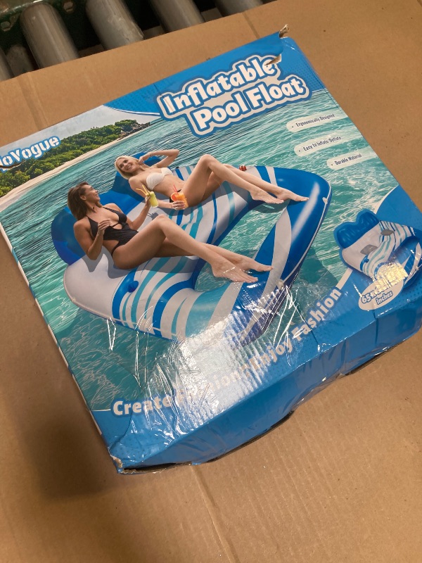 Photo 1 of Pool Floats Adult - Inflatable Tanning Pool, Extra Large Pool Floats for Adults Heavy Duty Water Floaty with Backrest, Footrest & Cup Holder for River Lake Floaties Water Floats