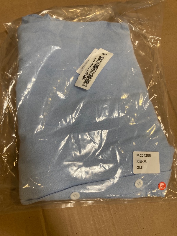 Photo 1 of LOMON Button Down Shirts 3/4 Sleeve Cotton Linen Tops Roll Up Short Sleeve V Neck Loose Work Blouse Sky Blue XL