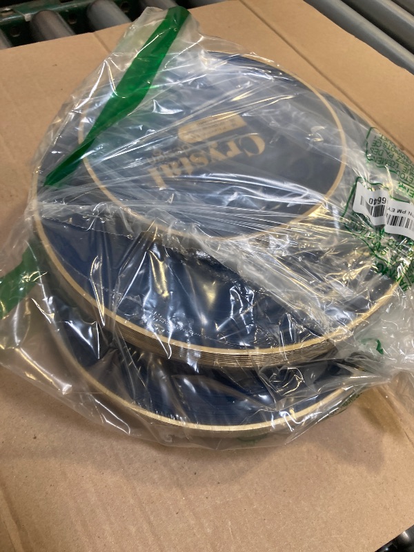 Photo 1 of PLASTICPRO 64 Pieces Crystal Design Plastic Plates Combo Pack 7 inch and 10 inch Gold Rim Elegant Disposable Plates, Transparent Blue