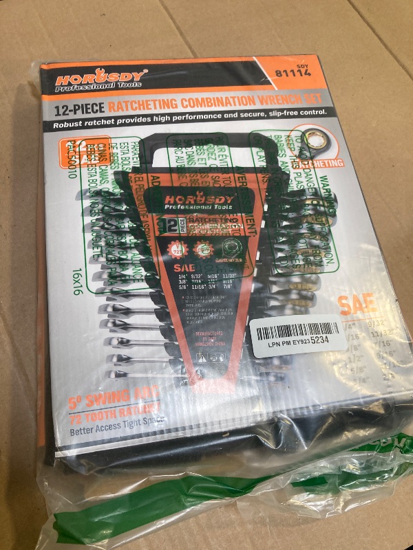 Photo 1 of HORUSDY 12-Piece SAE Ratcheting Wrench Set | 1/4” to 7/8“ | Ratchet Combination Wrenches Set with Organizer | 72-Teeth | Chrome Vanadium Steel
