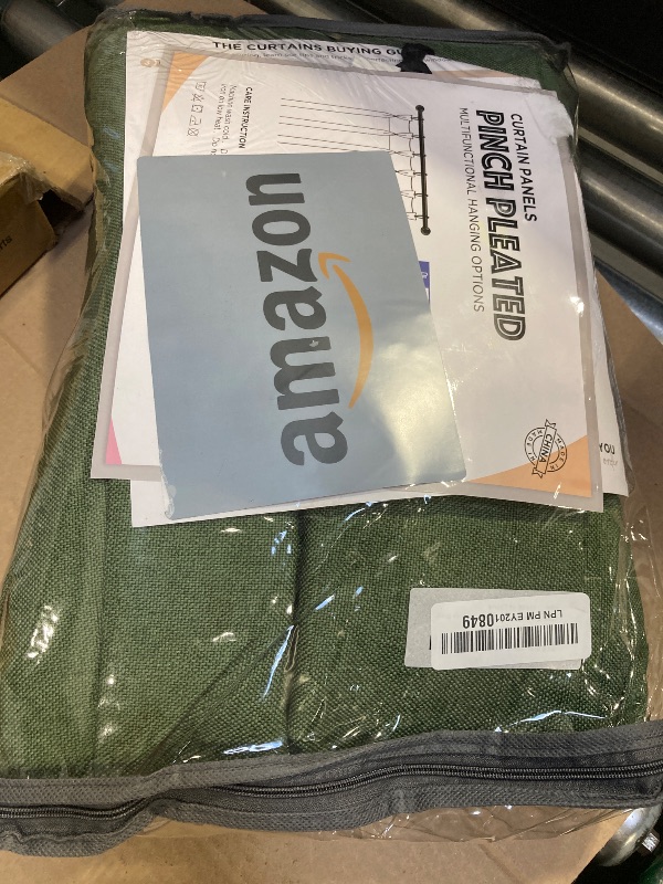 Photo 1 of 100% Blackout Shield Linen Look Textured Pinch Pleated Curtains Blackout Drapes 96 Inch Long 2 Panels Set, Faux Linen Blackout Curtains for Bedroom & Living Room, 40" W x 96" L, Moss Green