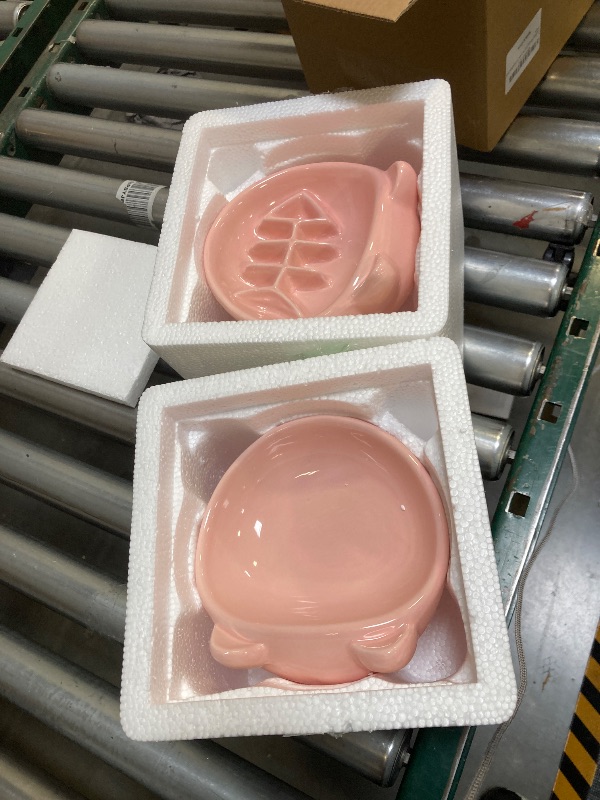 Photo 1 of 2 Pack, Elevated Slow Feeder Cat Bowls, Anti Vomit Tilted Ceramic Bowl with Non-Slip Cat Food Mat, Whisker Friendly Raised Food Dish are Custom-Designed for Senior Cats and Toy Dog (Pink)