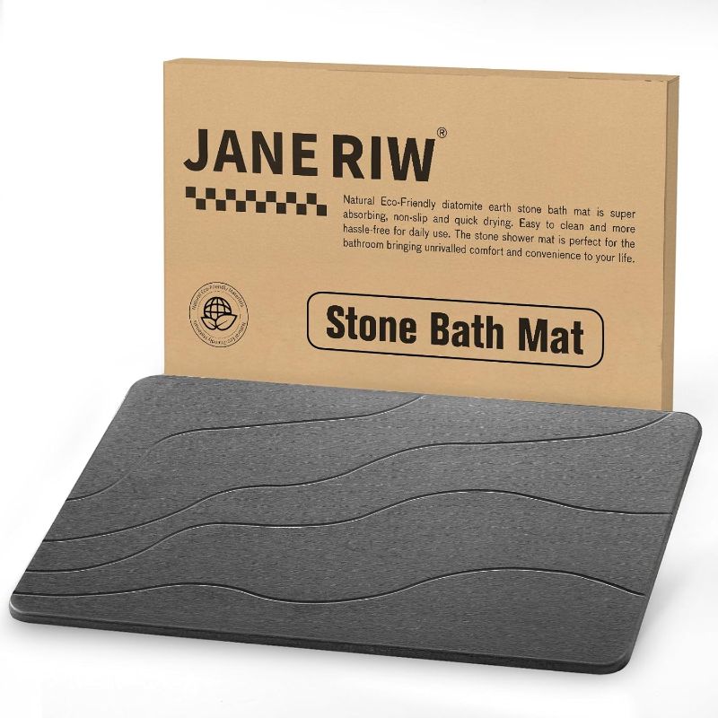 Photo 1 of Stone Bath Mat, Dries Quickly Diatomaceous Earth Stone Bath Mats for Bathroom, Easy to Clean, 23.5" x 15.5" Dark Gray-Wave
