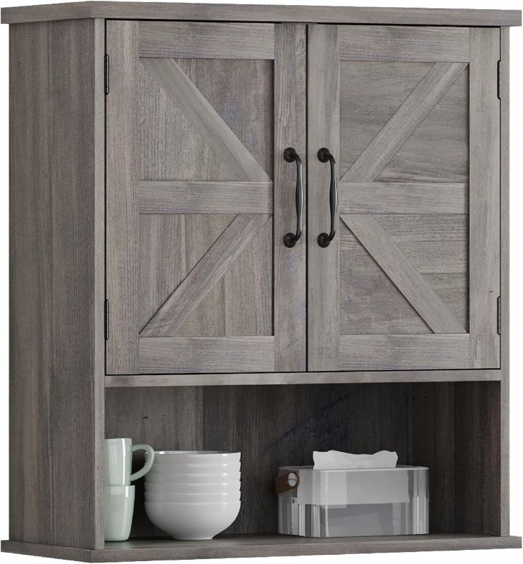 Photo 1 of Smuxee Farmhouse Wall Mounted Cabinet, Washed Grey Small Medicine Cabinet with Adjustable Shelf, Suitable for Bathroom, Living Room, Laundry Room
