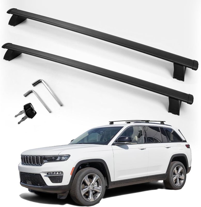 Photo 1 of Roof Rack Cross Bars Compatible with Jeep Grand Cherokee 2011-2021 with Grooved Side Rails, Aluminum Alloy Lockable Replacement for Rooftop Cargo Carrier Kayak Bike Snowboard
