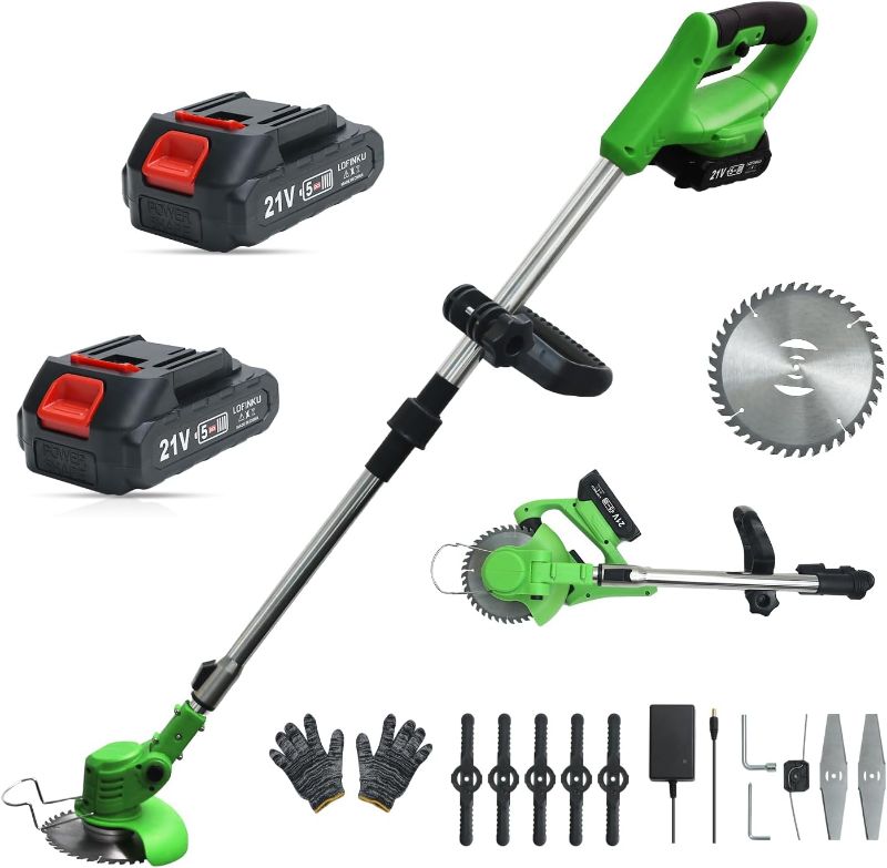 Photo 1 of Cordless  Wacker with 2 Batteries, Lightweight Electric Grass Trimmer, Adjustable Weed Eater,Weed Erimmer Green