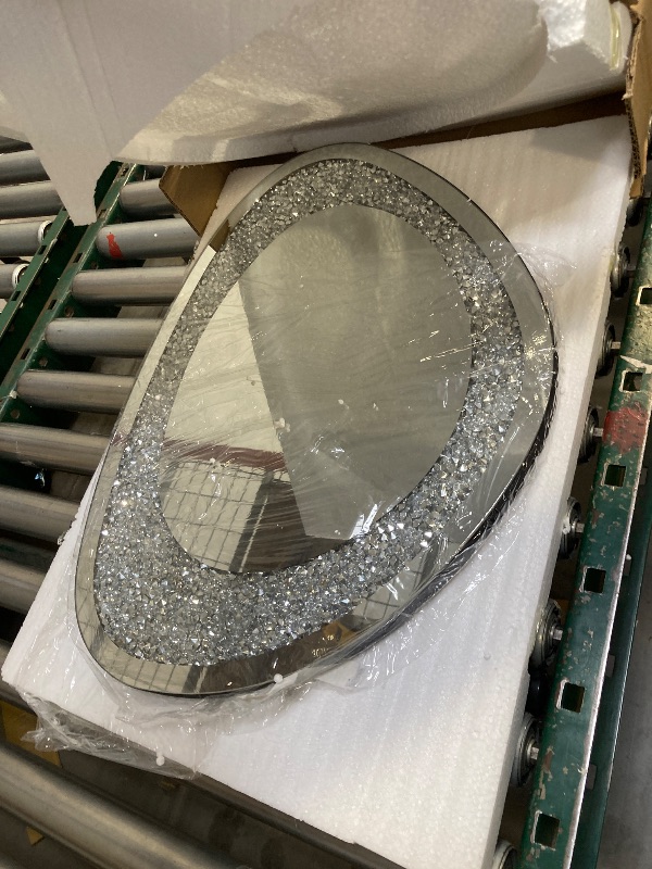 Photo 1 of DMDFIRST Modern Irregular Shaped Wall Mirror – 21.6x16 Inch Decorative Oval Diamond Decor Mirror for Living Room, Bedroom, Bathroom, Entryway
