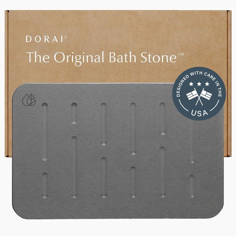 Photo 1 of Dorai Home Bath Stone – Luxury Quick-Drying Stone Bath Mat, Non-Slip Surface, Rubberized Bottom Pad, Rain Slate
