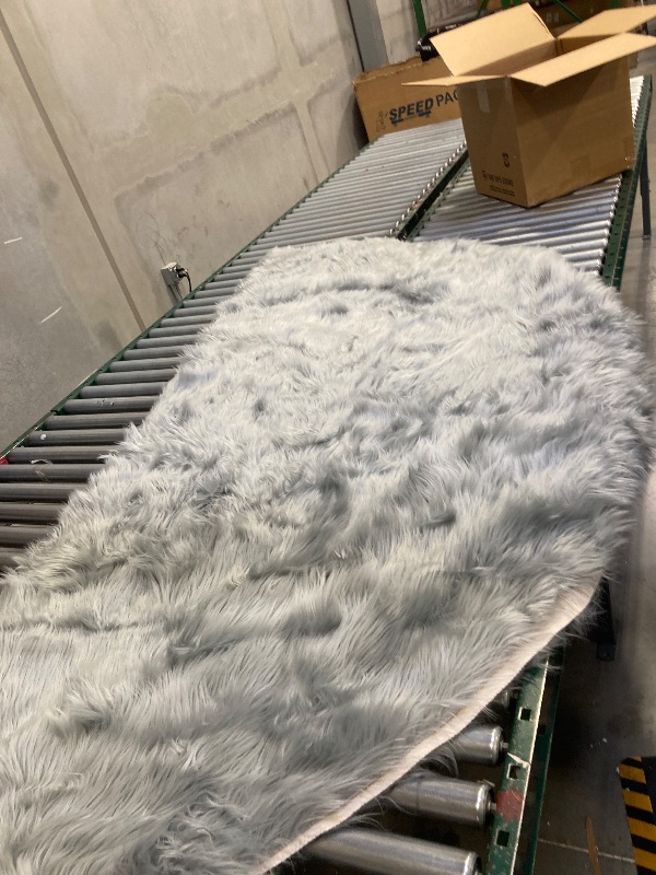 Photo 1 of  Fluffy Faux Fur Rug, 8FT AROUND  Machine Washable Soft Furry Area Rugs, Rubber Backing, Plush Floor Carpets for  Luxury Home Decor, Light Gray
